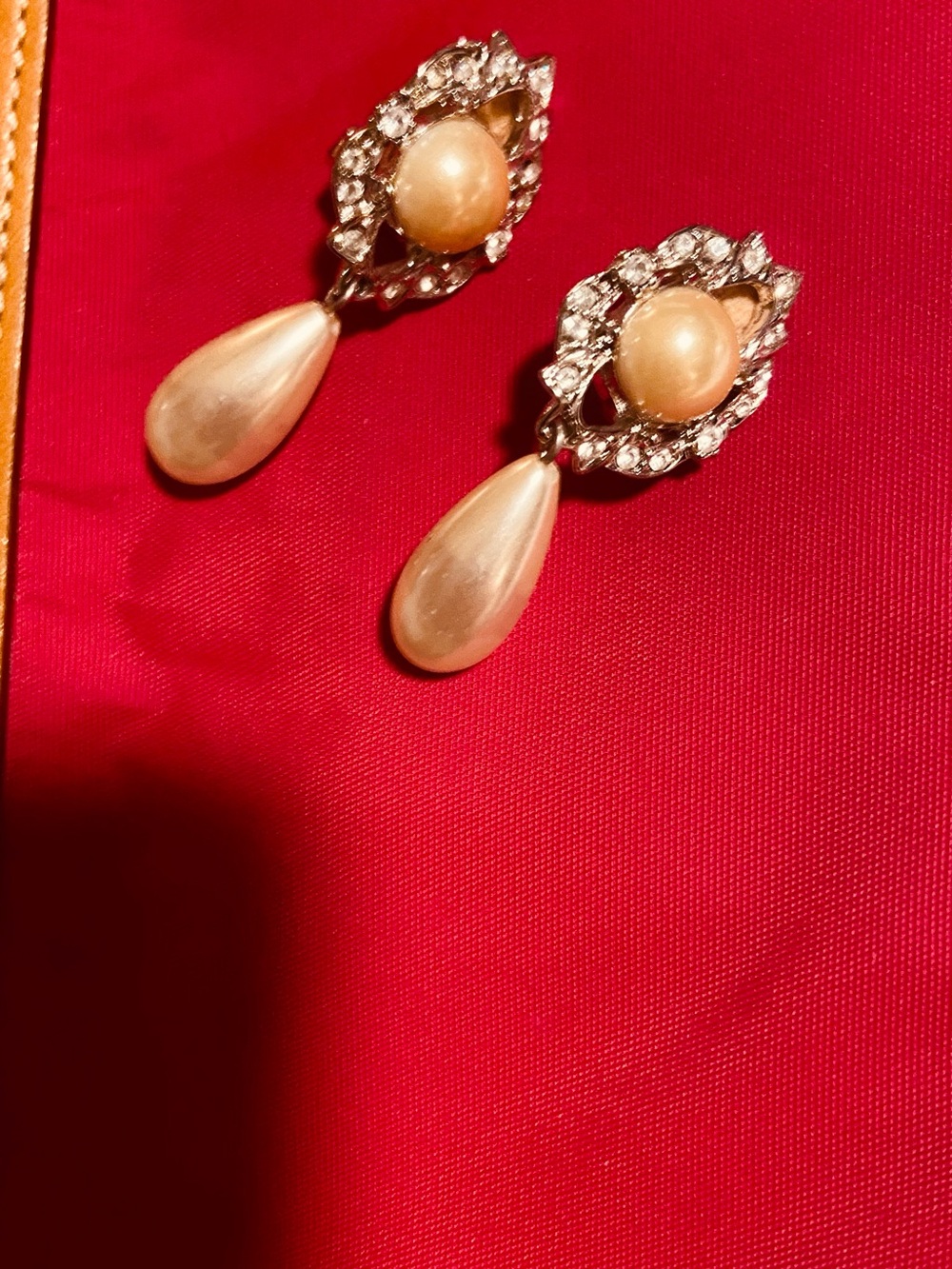 KJL Teardrop Rhinestone Drop Earrings - Cream